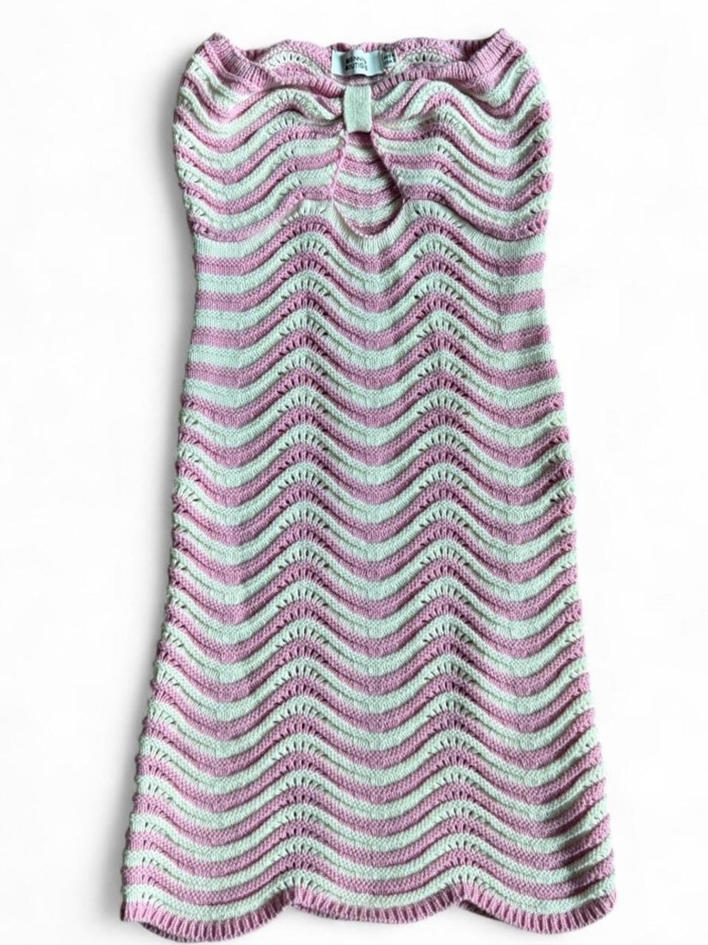 Beginning Boutique Pink and White Wave Knit Dress